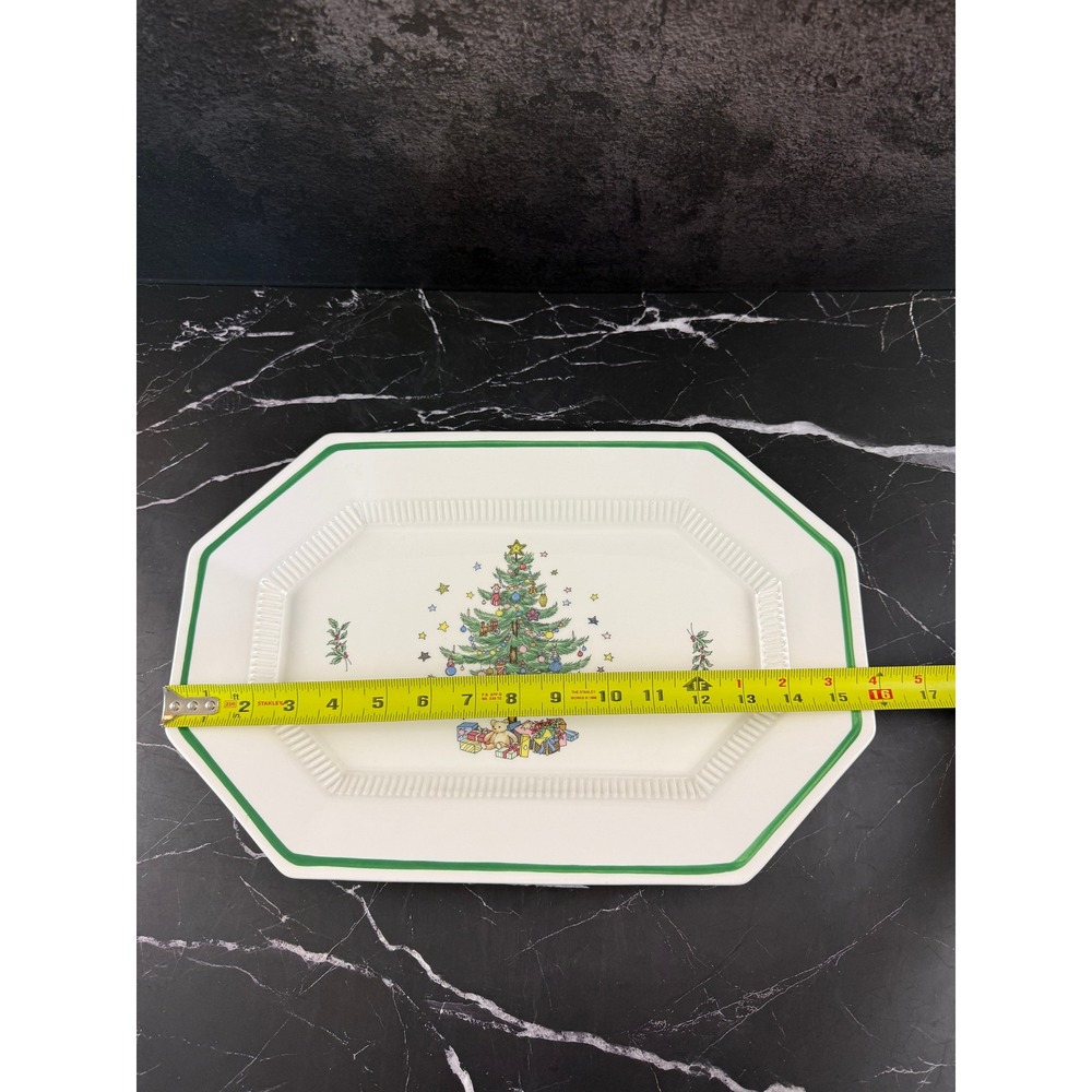 VTG Nikko Christmastime Octogonal Christmas Tree 16in Ceramic Platter MINT! - Picture 8 of 8